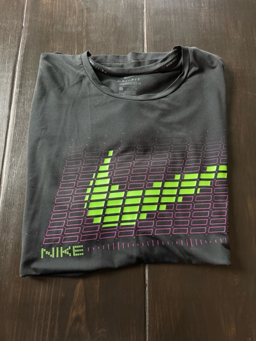 Nike Black Short-Sleeve Dri-FIT Shirt with Neon Green and Purple Graphic